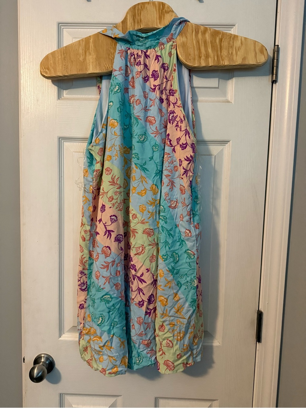 Emily Wonder Floral Halter Summer Dress in Pastel Stripe L